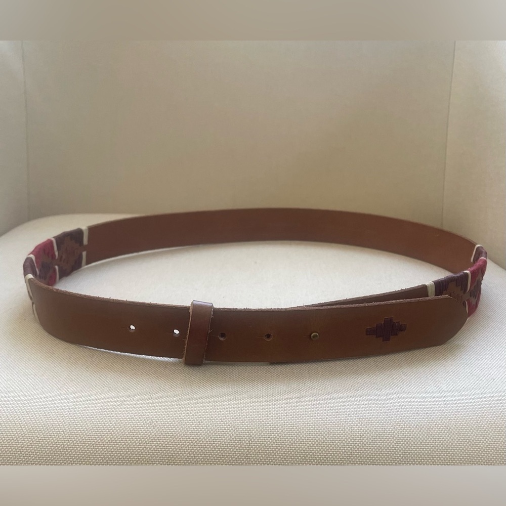 Loft 100% Genuine Leather Brown Belt Embroidered Boho Western Size Large